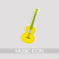 Yellow Mexican guitar melody. Vector isolated illustration on white background. Music icons and melody template